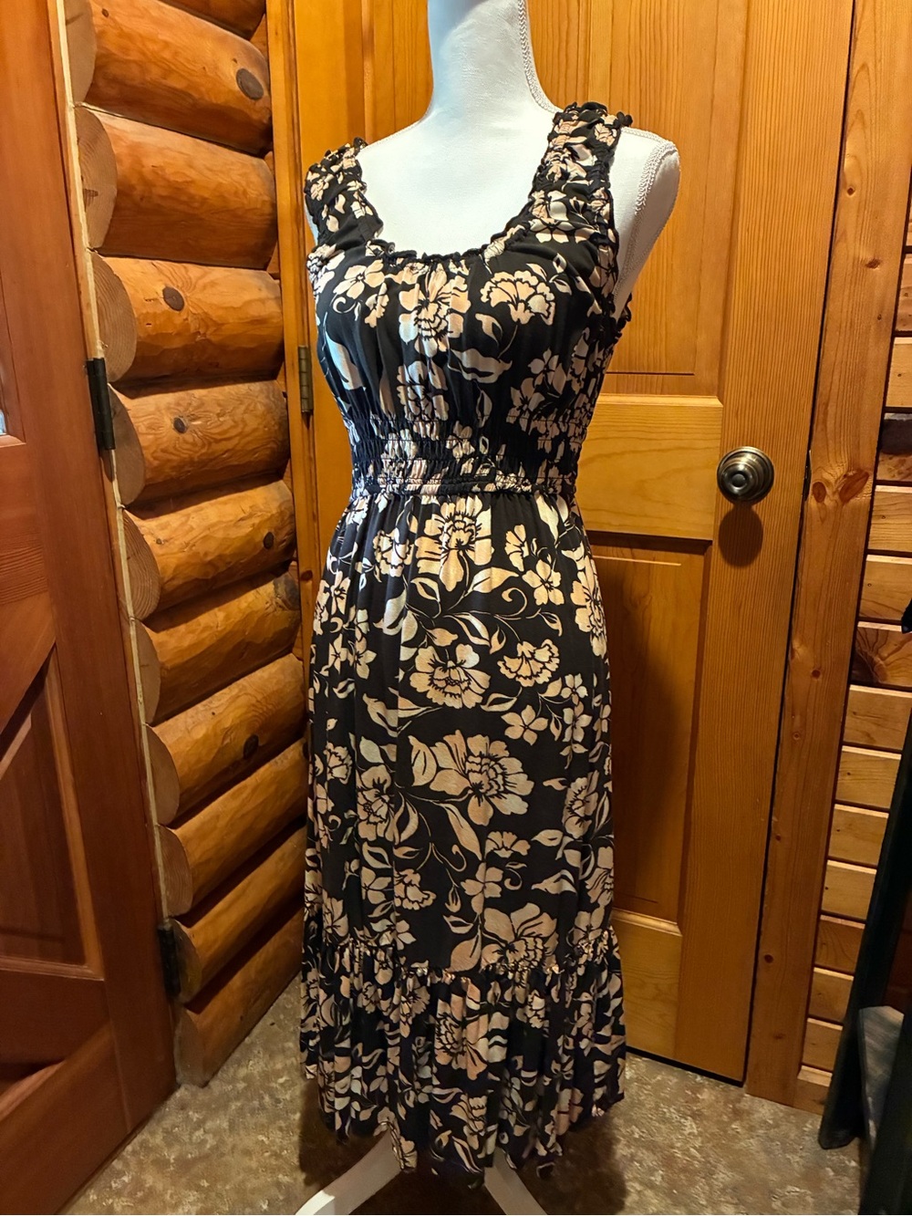 Patrons of Peace Black Maxi Dress with Cream Floral Print